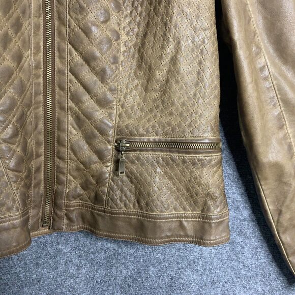 J2 Faux Leather Jacket Women XL Brown Aged Look Zip Front & Sleeves Lined - Picture 7 of 16